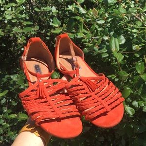 Suede Orange Tassel Sandals